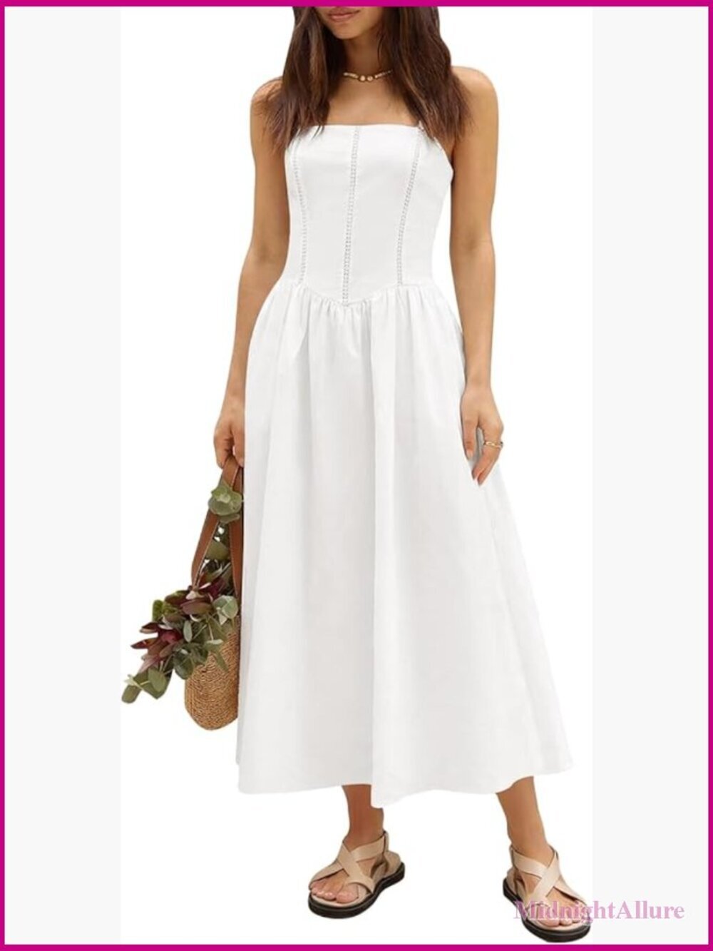 Spaghetti Strap Cocktail Swing Dress with Pockets Midi